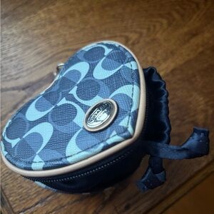 Coach Navy and Beige Heart Coin Pouch